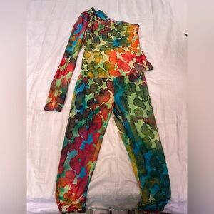 So Real Multicolor Watercolor One-Shoulder Legging Set